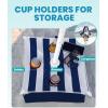 OutdoorMaster Beach Umbrellas for Sand with Sandbag & Anchor, 7.2ft Adjustable Umbrella for Beach Heavy Duty Wind, Portable UPF50+ Sunshade with Carry Bag for Patio(Navy Striped Cup Holder)