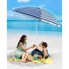 OutdoorMaster Beach Umbrellas for Sand with Sandbag & Anchor, 7.2ft Adjustable Umbrella for Beach Heavy Duty Wind, Portable UPF50+ Sunshade with Carry Bag for Patio(A-Gray Striped Dual- Fold)