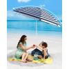 OutdoorMaster Beach Umbrellas for Sand with Sandbag & Anchor, 7.2ft Adjustable Umbrella for Beach Heavy Duty Wind, Portable UPF50+ Sunshade with Carry Bag for Patio(A-Navy Striped Simple)