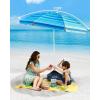 OutdoorMaster Beach Umbrellas for Sand with Sandbag & Anchor, 7.2ft Adjustable Umbrella for Beach Heavy Duty Wind, Portable UPF50+ Sunshade with Carry Bag for Patio(Light Blue Striped Simple)