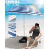 OutdoorMaster Beach Umbrellas for Sand with Sandbag & Anchor, 7.2ft Adjustable Umbrella for Beach Heavy Duty Wind, Portable UPF50+ Sunshade with Carry Bag for Patio(A-Gray Striped Dual- Fold)
