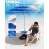 OutdoorMaster Beach Umbrellas for Sand with Sandbag & Anchor, 7.2ft Adjustable Umbrella for Beach Heavy Duty Wind, Portable UPF50+ Sunshade with Carry Bag for Patio(Dark Blue Striped Cup Holder)