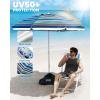 OutdoorMaster Beach Umbrellas for Sand with Sandbag & Anchor, 7.2ft Adjustable Umbrella for Beach Heavy Duty Wind, Portable UPF50+ Sunshade with Carry Bag for Patio(Blue Red Striped Simple)