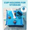 OutdoorMaster Beach Umbrellas for Sand with Sandbag & Anchor, 7.2ft Adjustable Umbrella for Beach Heavy Duty Wind, Portable UPF50+ Sunshade with Carry Bag for Patio(Light Blue Striped Cup Holder)