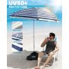 OutdoorMaster Beach Umbrellas for Sand with Sandbag & Anchor, 7.2ft Adjustable Umbrella for Beach Heavy Duty Wind, Portable UPF50+ Sunshade with Carry Bag for Patio(A-Navy Striped Simple)
