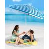 OutdoorMaster Beach Umbrellas for Sand with Sandbag & Anchor, 7.2ft Adjustable Umbrella for Beach Heavy Duty Wind, Portable UPF50+ Sunshade with Carry Bag for Patio(B-Blue Striped Simple)