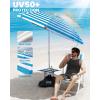 OutdoorMaster Beach Umbrellas for Sand with Sandbag & Anchor, 7.2ft Adjustable Umbrella for Beach Heavy Duty Wind, Portable UPF50+ Sunshade with Carry Bag for Patio(Blue Striped Cup Holder)