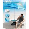 OutdoorMaster Beach Umbrellas for Sand with Sandbag & Anchor, 7.2ft Adjustable Umbrella for Beach Heavy Duty Wind, Portable UPF50+ Sunshade with Carry Bag for Patio(Light Blue Striped Cup Holder)