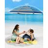 OutdoorMaster Beach Umbrellas for Sand with Sandbag & Anchor, 7.2ft Adjustable Umbrella for Beach Heavy Duty Wind, Portable UPF50+ Sunshade with Carry Bag for Patio(Blue Red Striped Simple)