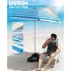OutdoorMaster Beach Umbrellas for Sand with Sandbag & Anchor, 7.2ft Adjustable Umbrella for Beach Heavy Duty Wind, Portable UPF50+ Sunshade with Carry Bag for Patio(B-Blue Striped Simple)