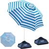 OutdoorMaster Beach Umbrellas for Sand with Sandbag & Anchor, 7.2ft Adjustable Umbrella for Beach Heavy Duty Wind, Portable UPF50+ Sunshade with Carry Bag for Patio(B-Blue Striped Simple)