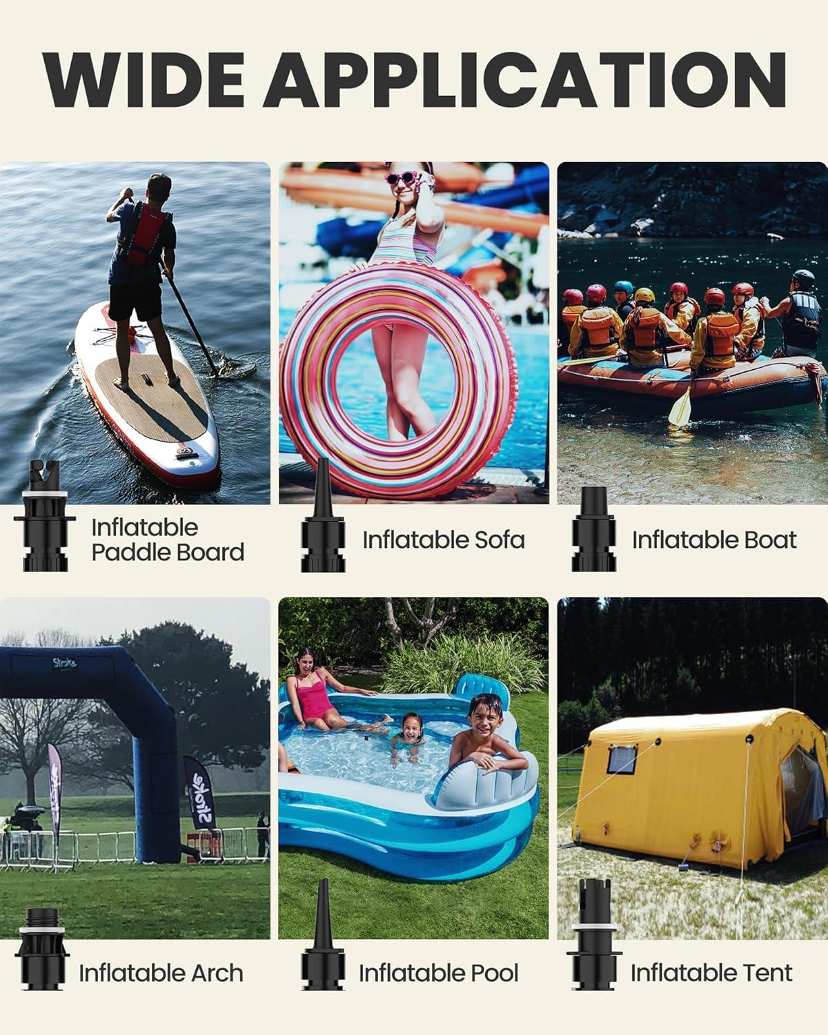 imageOutdoorMaster Inflatable Boat Sup Pump Adapter amp Air Hose Kit Electric Paddle Board Pump Sup Air Pump Accessories with 7 Air Valve Nozzles for Inflatable Stand Up Paddle BoardBoatTentPool