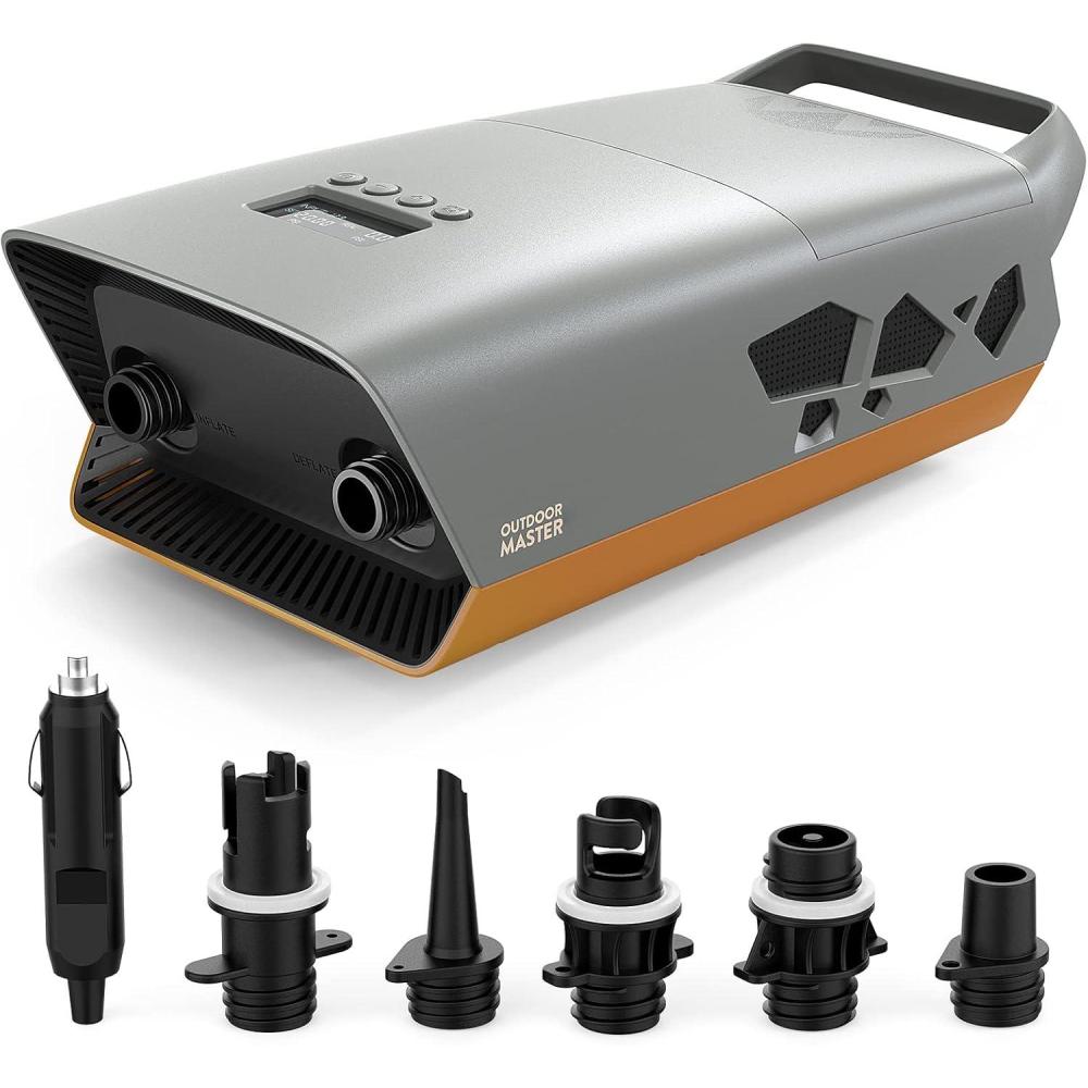 imageOutdoorMaster 20PSI High Pressure SUP Air Pump The Cachalot 2 Mini Paddle Board Pump Intelligent Dual Stage Inflation amp AutoOff Deflation Function 12V DC Car Connector for Inflatable SUP BoardsCachalot