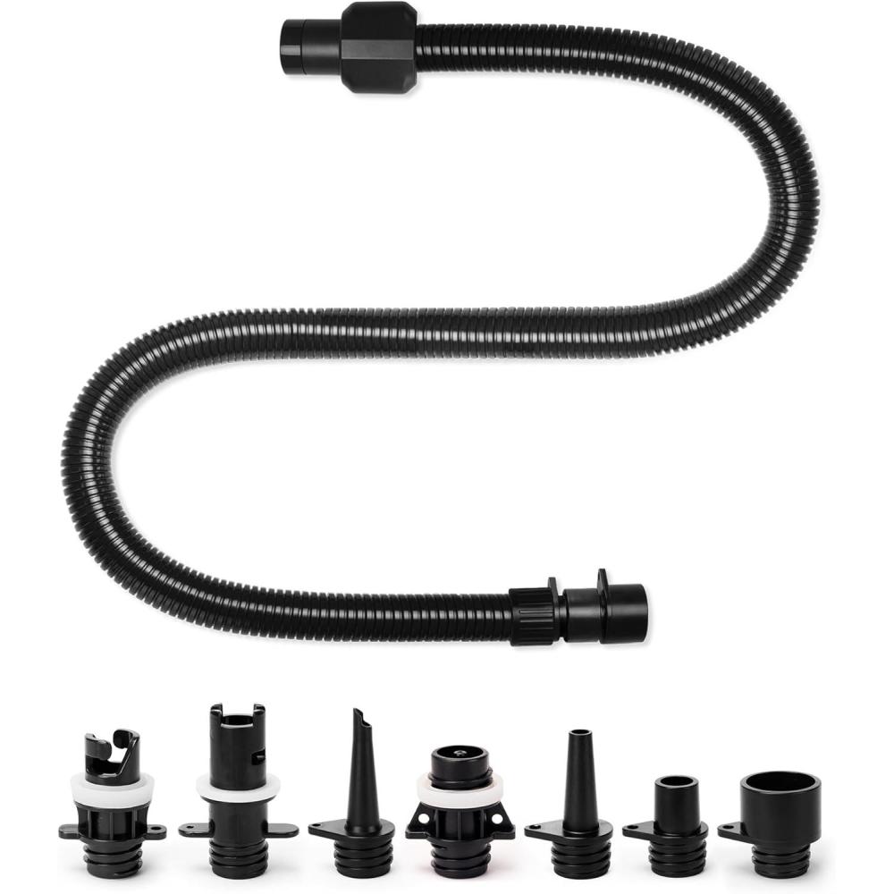 imageOutdoorMaster Inflatable Boat Sup Pump Adapter amp Air Hose Kit Electric Paddle Board Pump Sup Air Pump Accessories with 7 Air Valve Nozzles for Inflatable Stand Up Paddle BoardBoatTentPool
