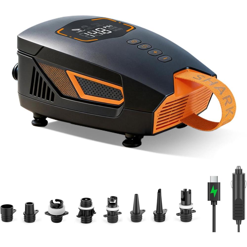 imageOutdoorMaster Shark 3 Mini 74Wh Portable Paddle Board Pump Electric 530 Fast Inflation Rechargeable SUP Air Pump AutoOff amp Deflation 20PSI 12V158V DC amp TypeC Input 8 Nozzles for Inflatables