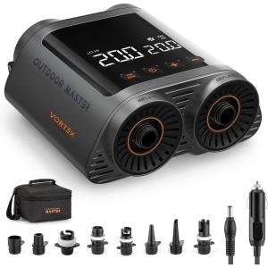OutdoorMaster Vortex Paddle Board Pump Electric Portable, Max 20PSI SUP Air Pump Inflator & Deflator, 12V/15.8V DC Input, Auto Off & Cooling, 8 Nozzles Pump for Paddle Board, Inflatables – No Battery