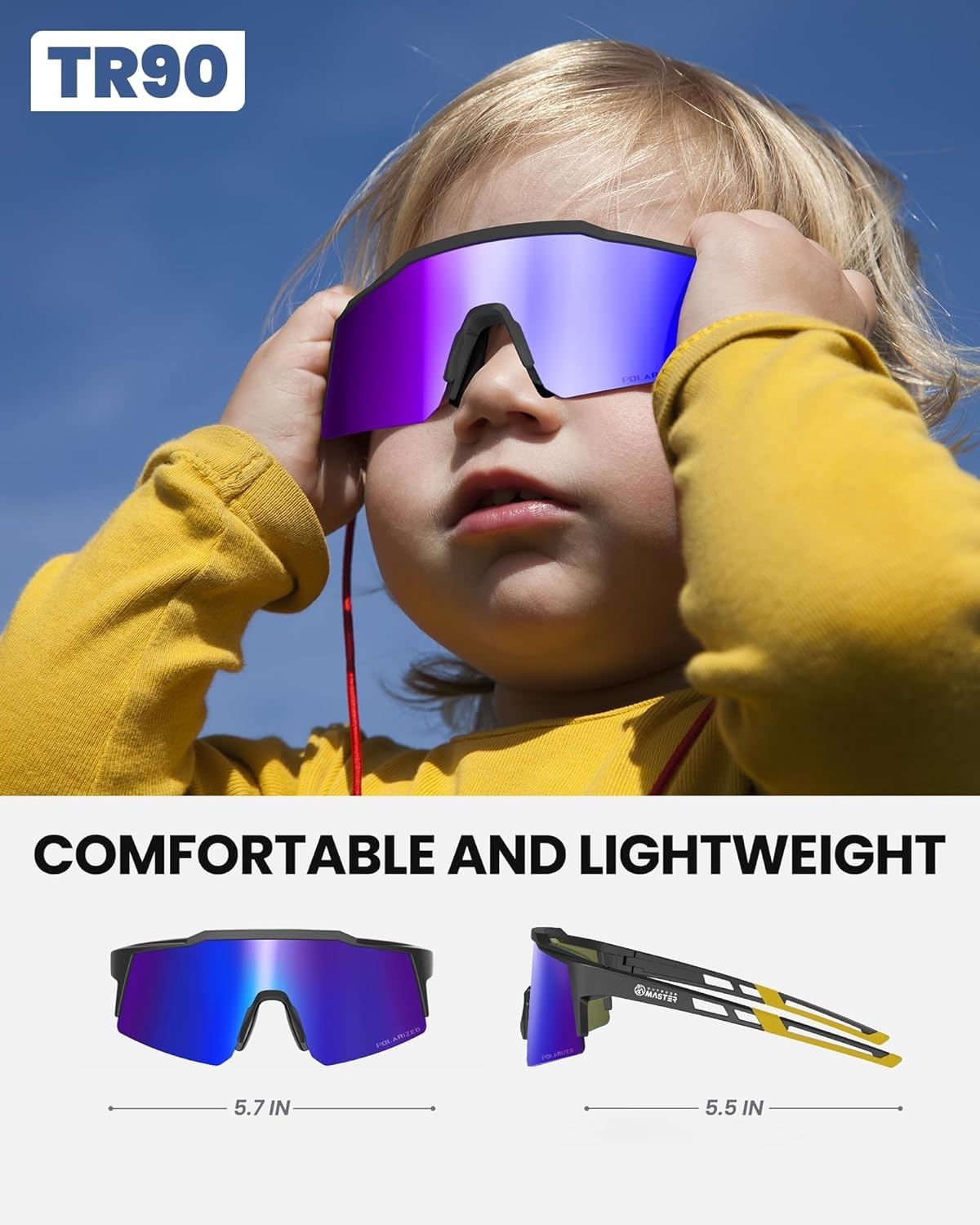 image:imageOutdoorMaster Hawk Kids Polarized Sunglasses Kids Baseball Sunglasses with UV Protection for Girls amp Boys 614Black Frame Revo Blue