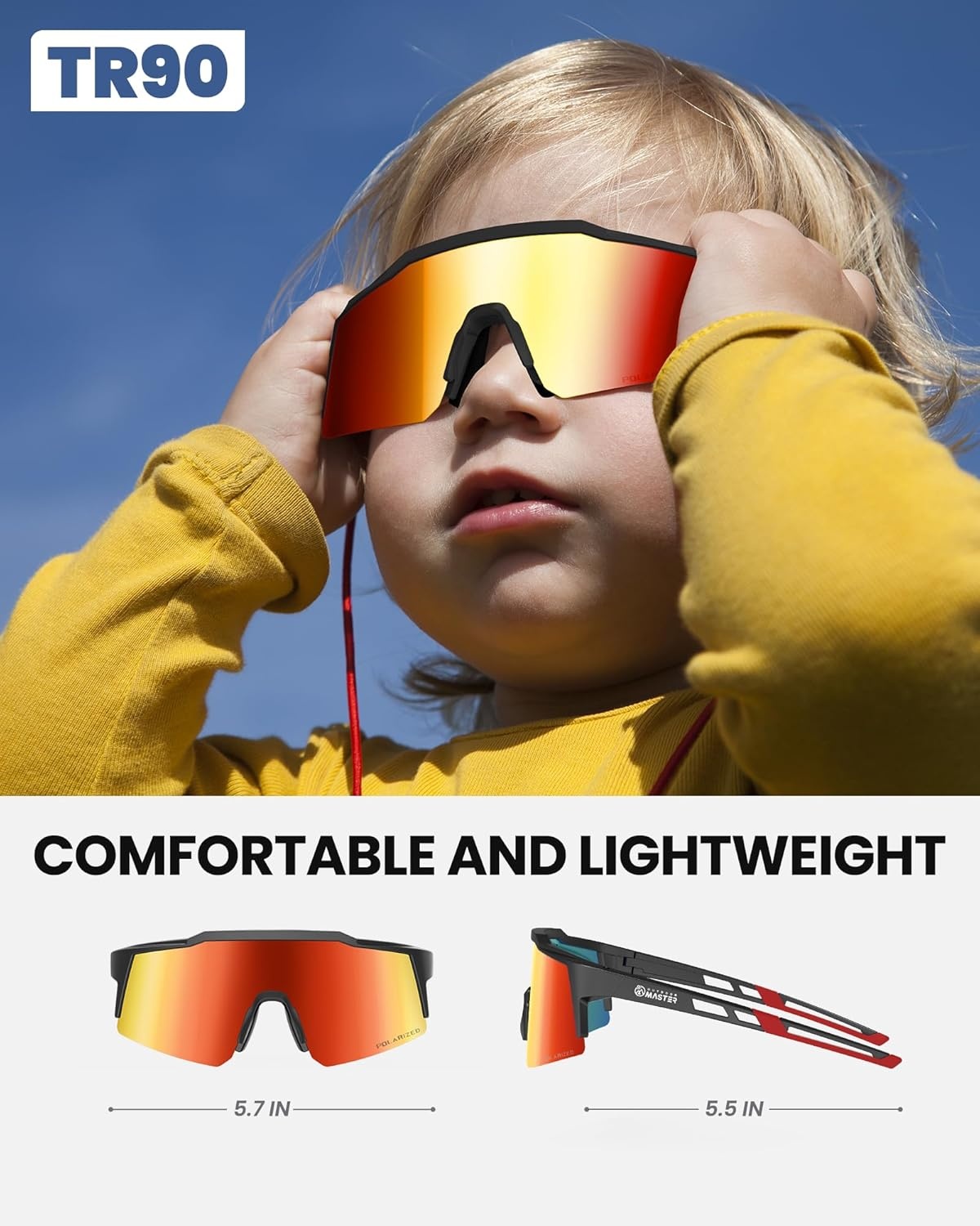 image:imageOutdoorMaster Hawk Kids Polarized Sunglasses Kids Baseball Sunglasses with UV Protection for Girls amp Boys 614Black Frame Revo Red