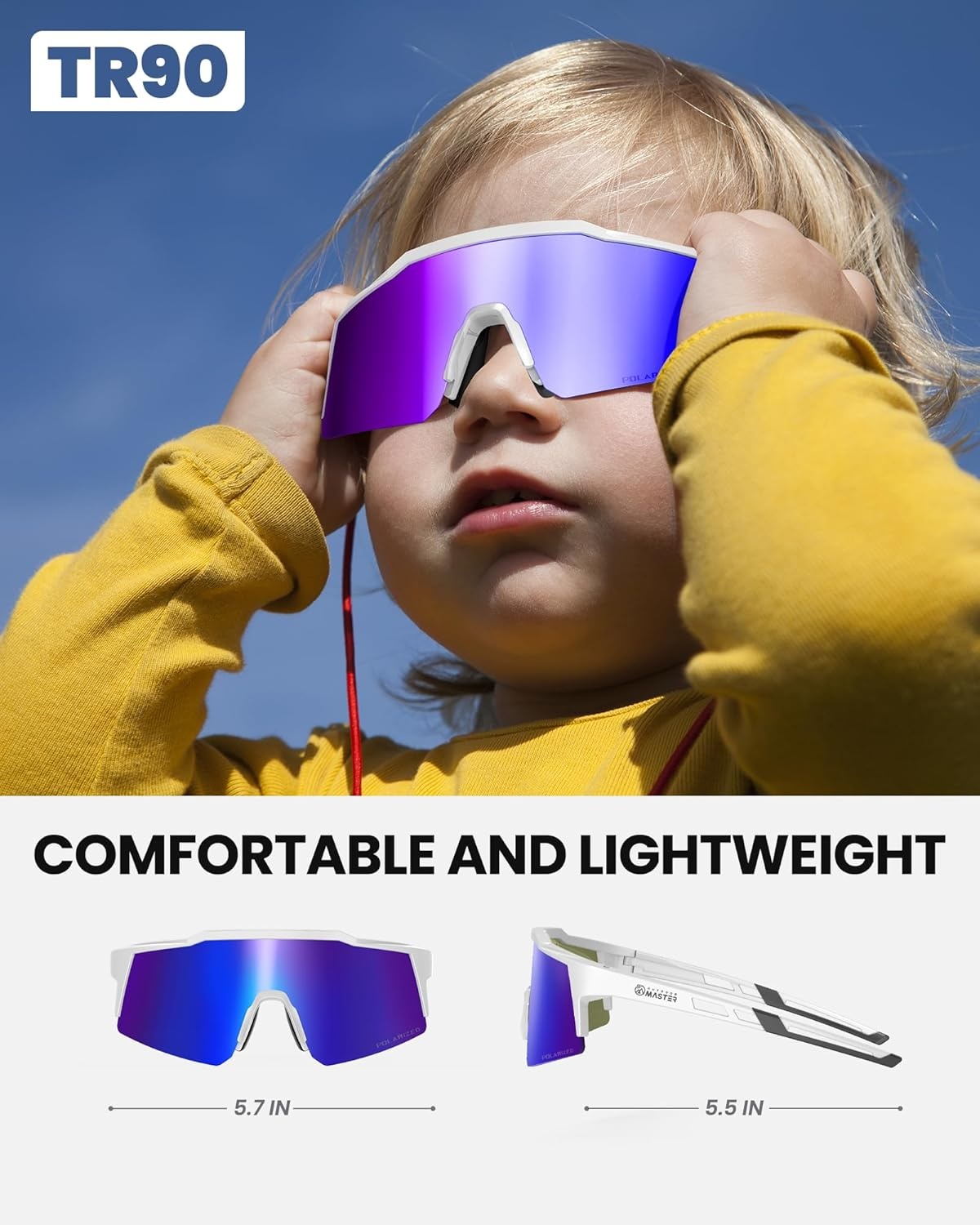 image:imageOutdoorMaster Hawk Kids Polarized Sunglasses Kids Baseball Sunglasses with UV Protection for Girls amp Boys 614White Frame Revo Blue