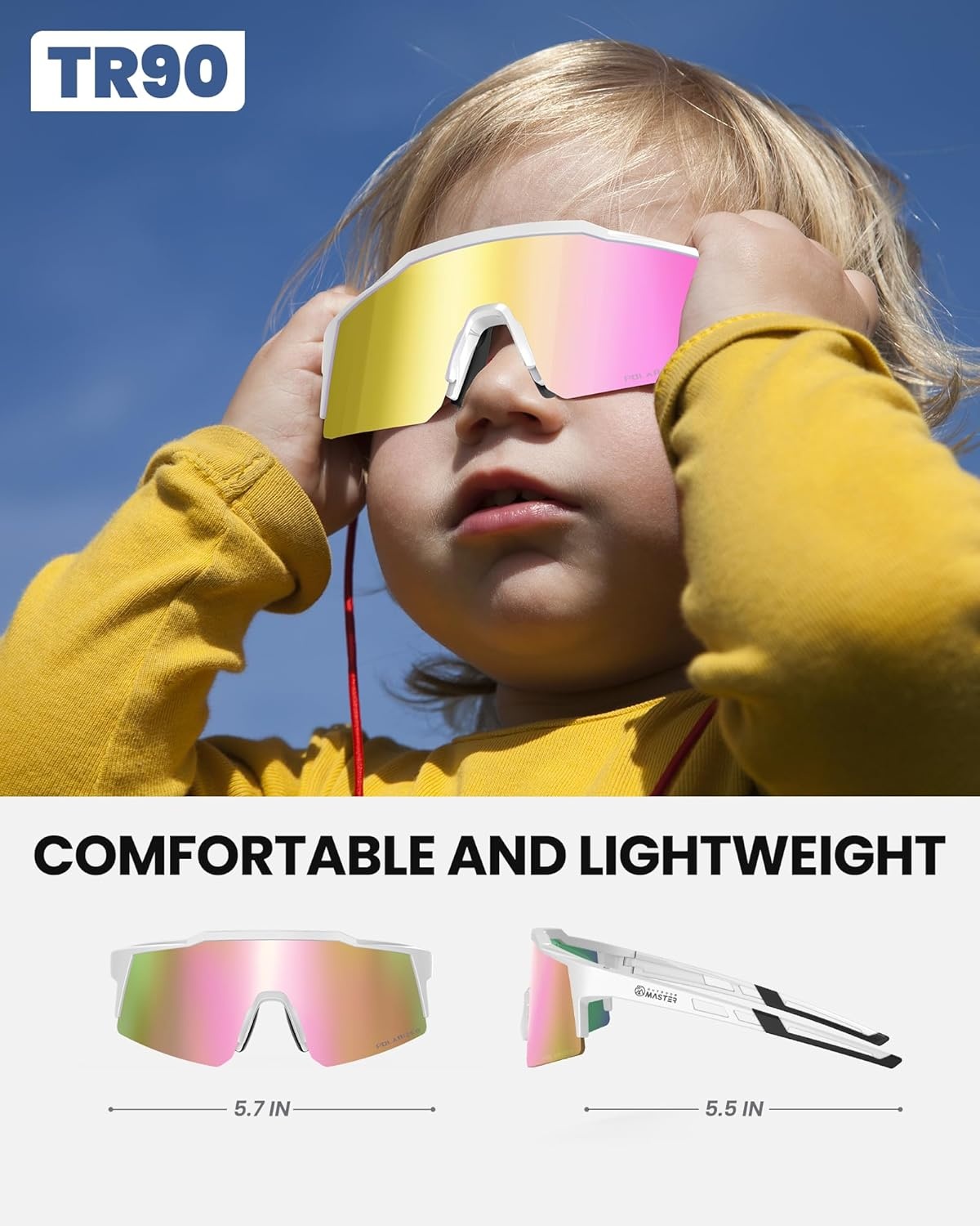 image:imageOutdoorMaster Hawk Kids Polarized Sunglasses Kids Baseball Sunglasses with UV Protection for Girls amp Boys 614White Frame Revo Pink
