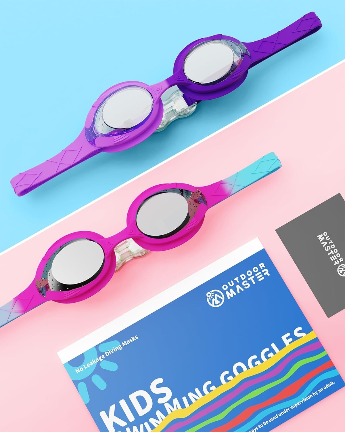 image:imageOutdoorMaster Kids Swim Goggles 2 Pack Quick Adjustable Strap Swimming Goggles for KidsSilver Pink