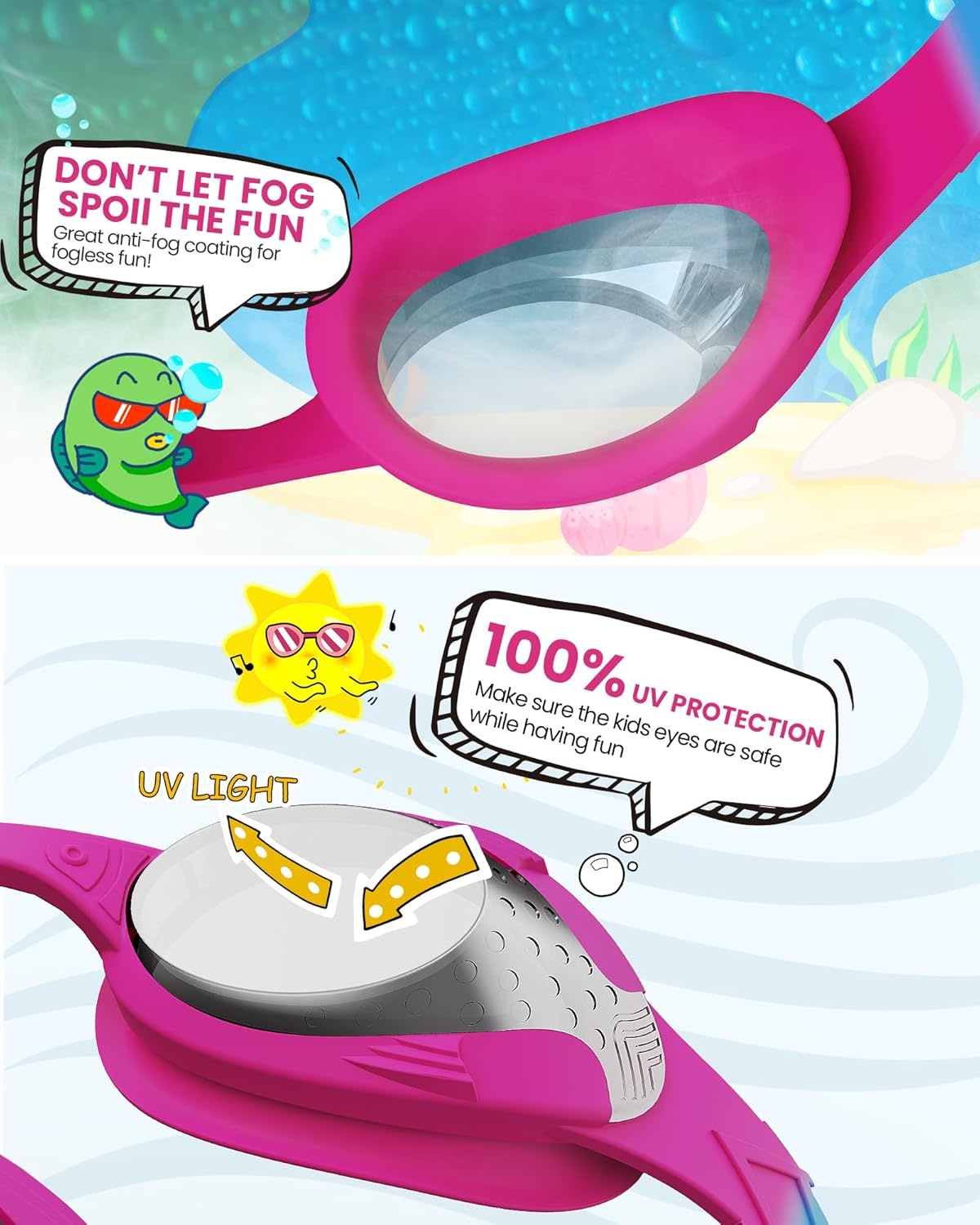 image:imageOutdoorMaster Kids Swim Goggles 2 Pack Quick Adjustable Strap Swimming Goggles for KidsSilver Pink