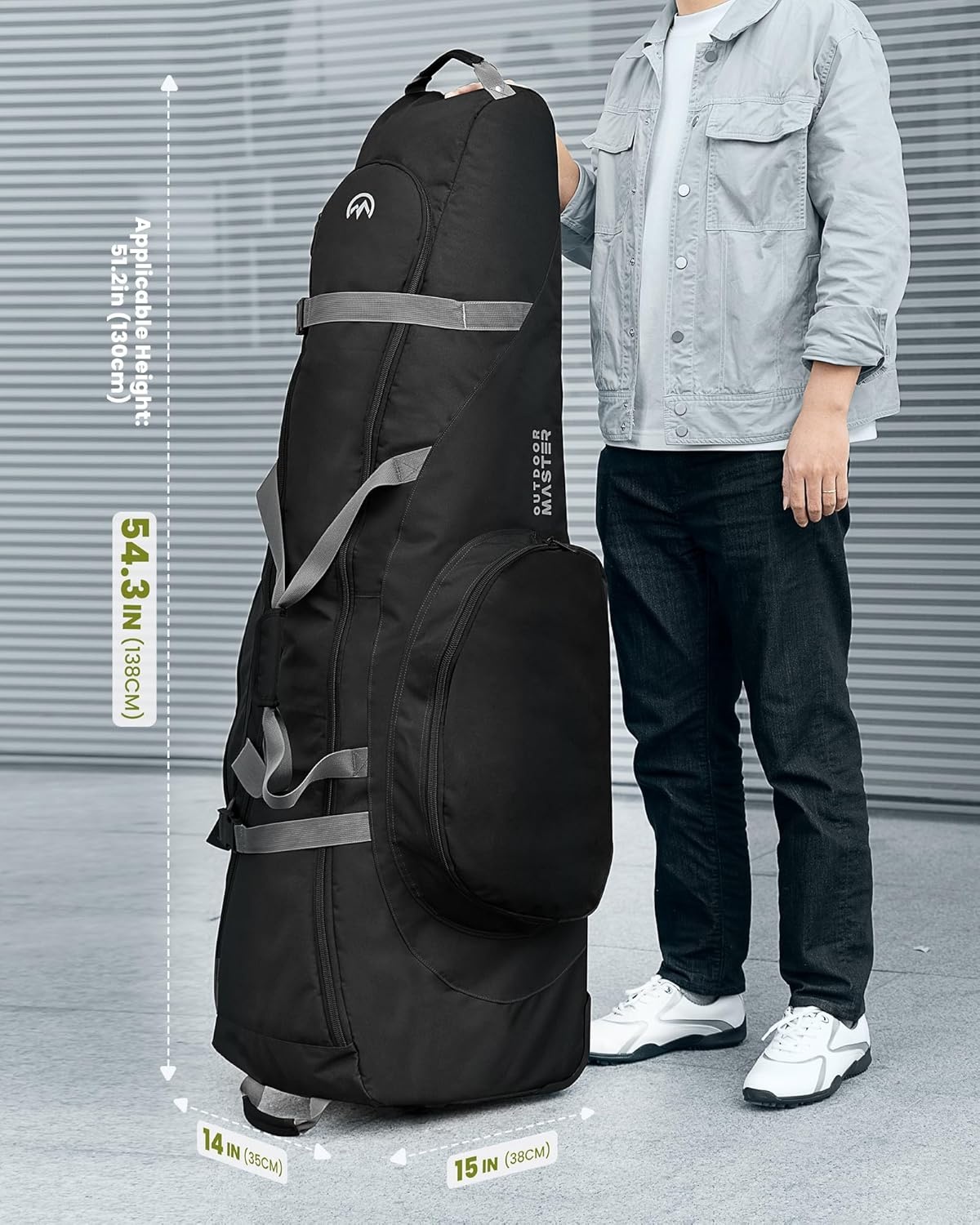 image:imageOutdoorMaster Padded Golf Travel Bag with Reinforced Wheels 900D Heavy Duty Oxford WearResistant and Waterproof Golf Travel Case SoftSided Golf Club Bag Shoes and Accessories CompartmentBlack