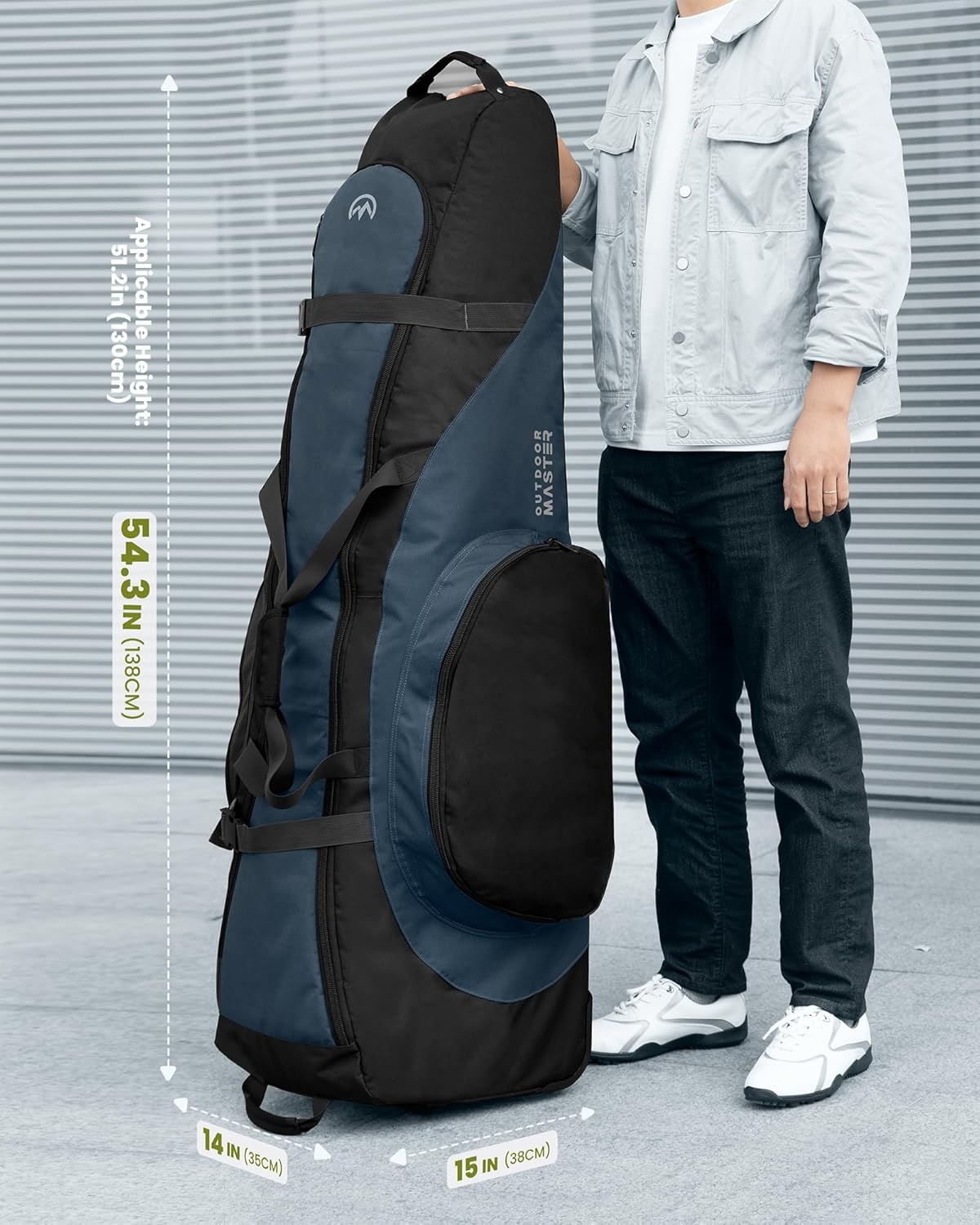 image:imageOutdoorMaster Padded Golf Travel Bag with Reinforced Wheels 900D Heavy Duty Oxford WearResistant and Waterproof Golf Travel Case SoftSided Golf Club Bag Shoes and Accessories CompartmentBlue