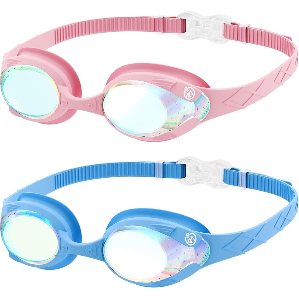 image:imageOutdoorMaster Kids Swim Goggles 2 Pack Quick Adjustable Strap Swimming Goggles for KidsRevo Blue Pink