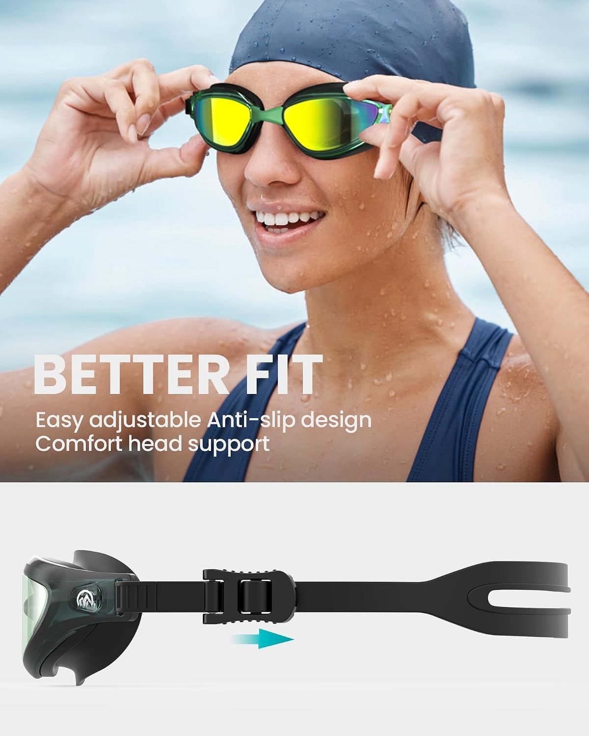 image:imageOutdoorMaster Goby Swim Goggles Antifog Swimming Goggles No Leaking UV Protetion Adults Men Women YouthMirrored Green