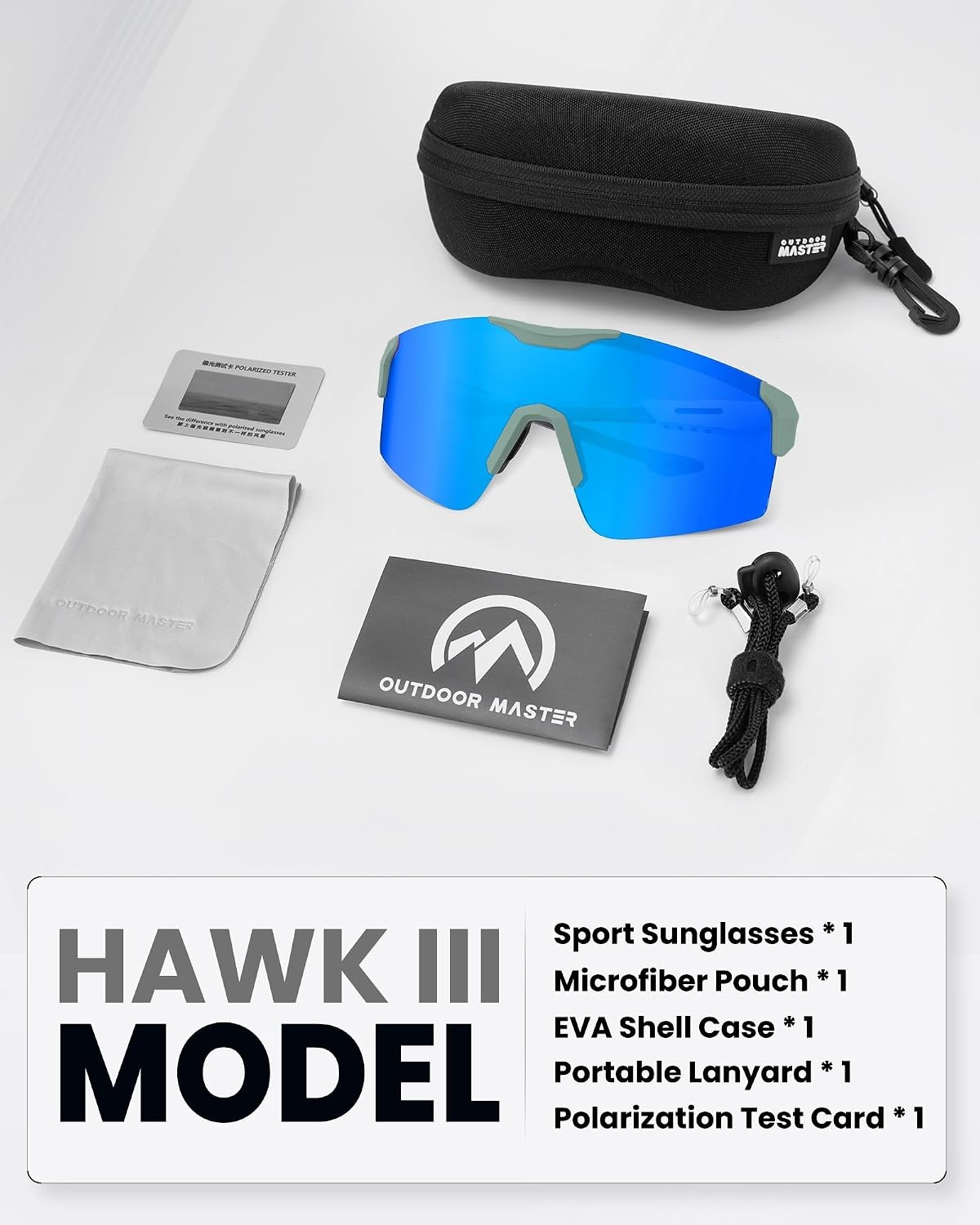 image:imageOutdoorMaster Hawk III Polarized Sports Sunglasses for Men Women UV400 Protection TR90 Frame Cycling SunglassesGreenframe Bluelens Cat3