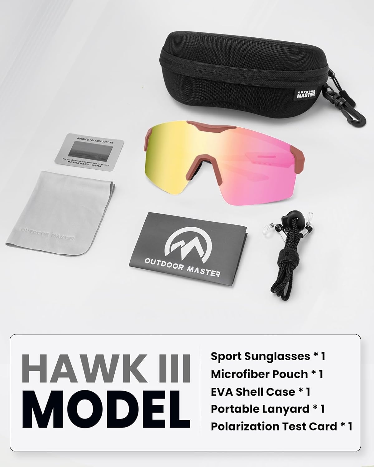 image:imageOutdoorMaster Hawk III Polarized Sports Sunglasses for Men Women UV400 Protection TR90 Frame Cycling SunglassesPinkframe Pinklens Cat3