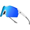 OutdoorMaster Hawk III Polarized Sports Sunglasses for Men Women, UV400 Protection TR90 Frame Cycling Sunglasses(Whiteframe Bluelens Cat.3)