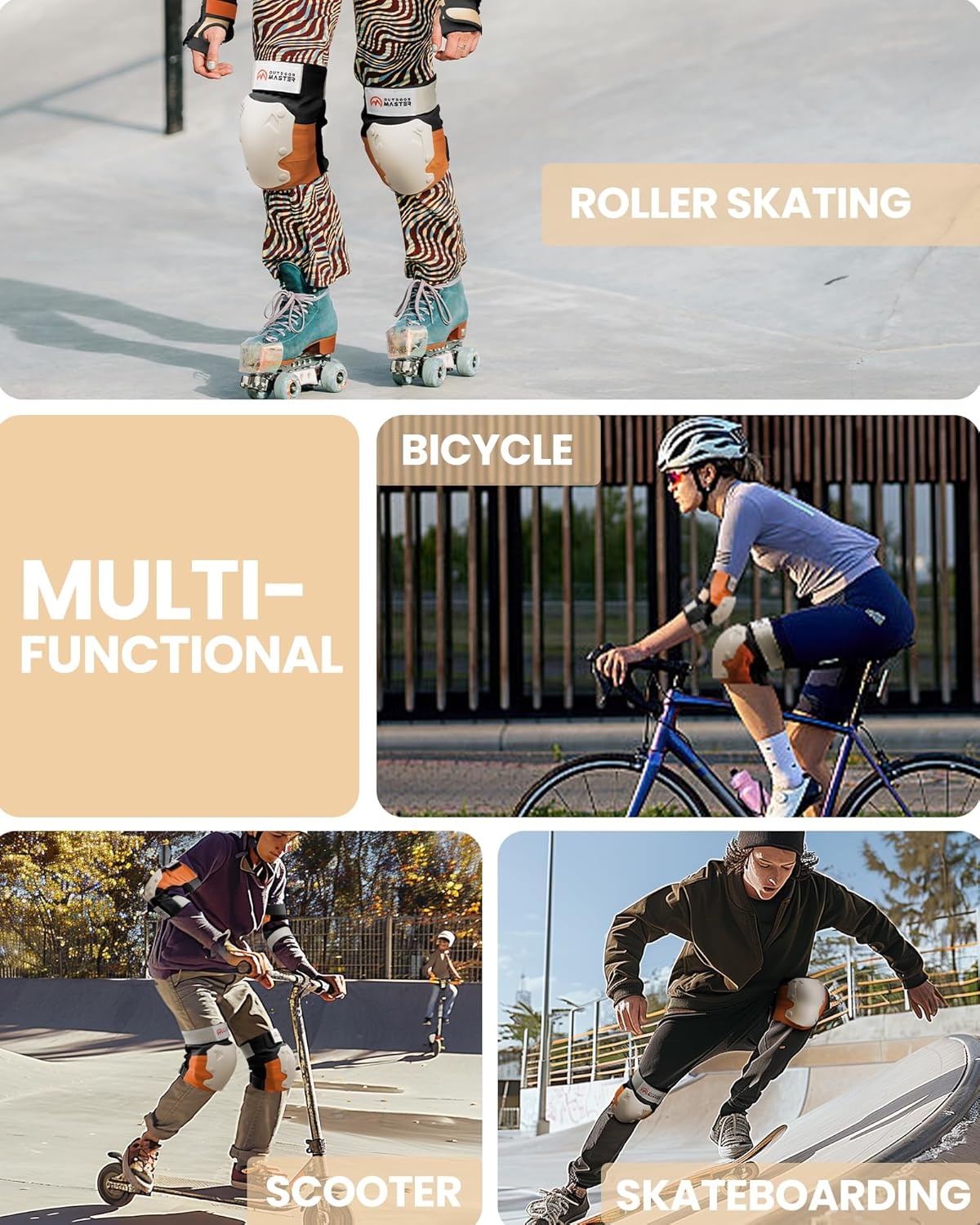 image:imageOutdoorMaster Knee Pads for Skating Knee and Elbow Pads for Adult ampYouth Skateboard Protective Gear with Wrist Guards 3 in 1 Saver Series for SkateOrange