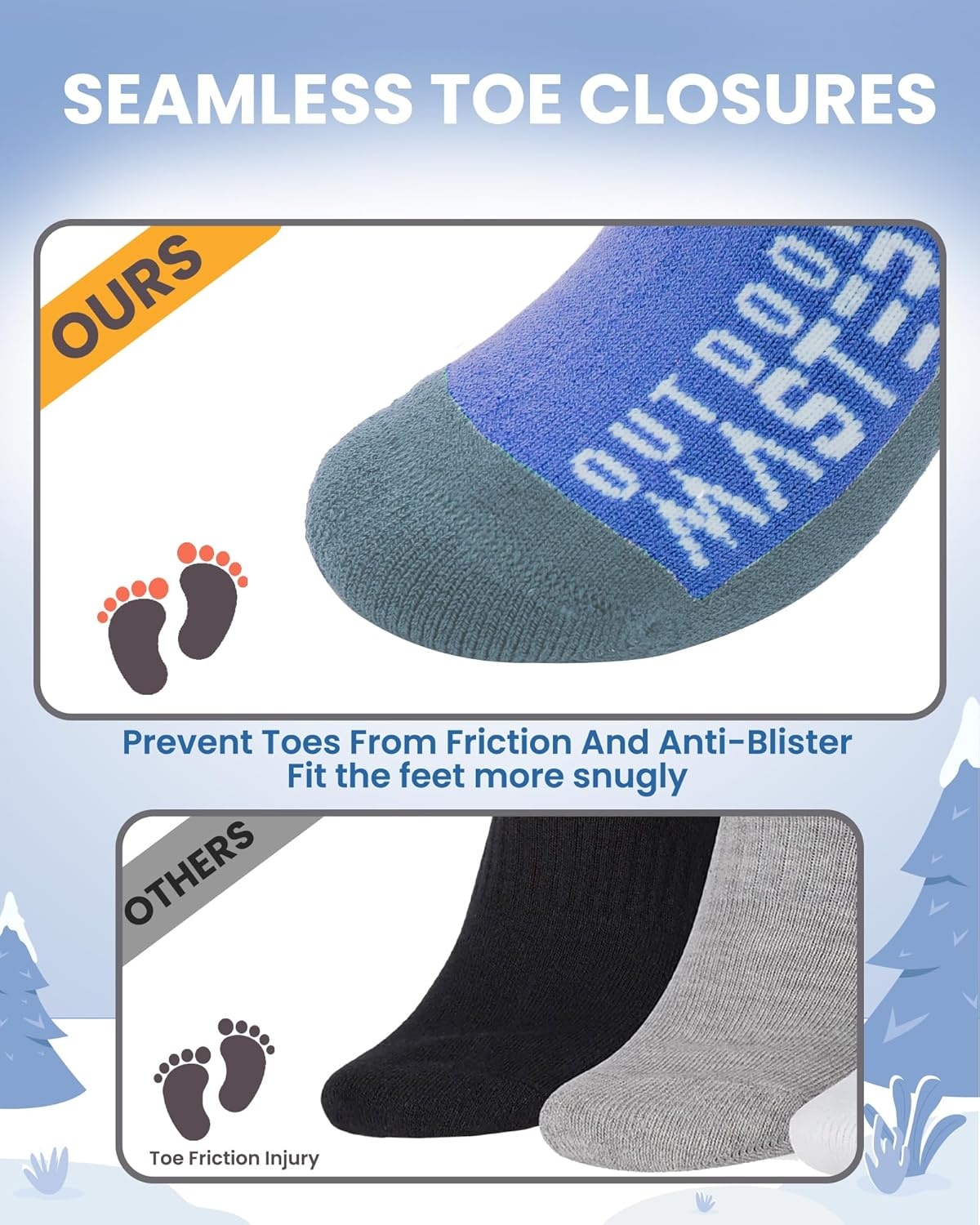 image:imageOutdoorMaster Merino Wool Ski Socks for Kids Boys amp Girls Thermal Winter Warm Snowboarding Socks for Cold WeatherBlue Mountains 2 Pack