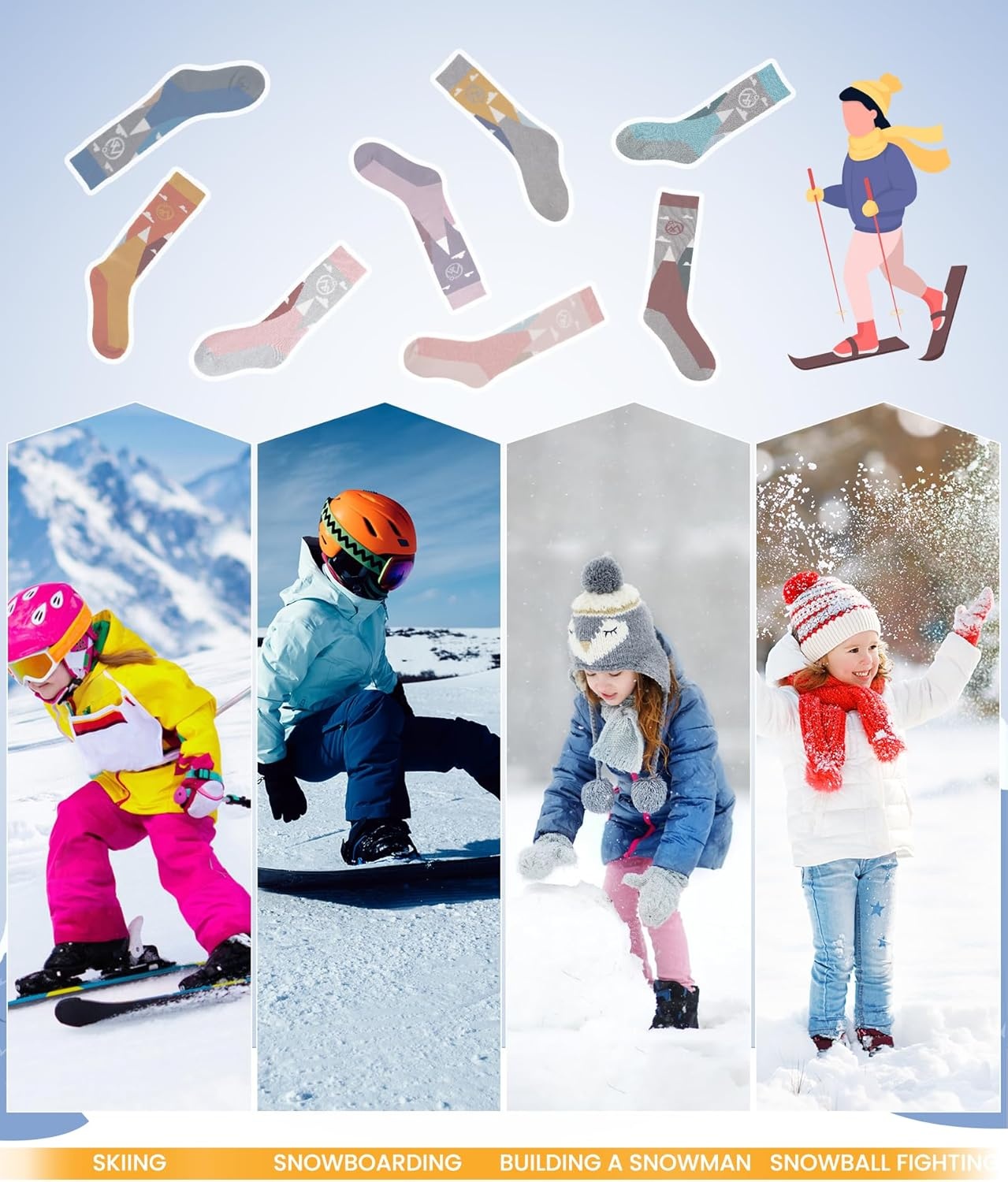 image:imageOutdoorMaster Merino Wool Ski Socks for Kids Boys amp Girls Thermal Winter Warm Snowboarding Socks for Cold WeatherDust Gray Blue Mountains Woodland Green