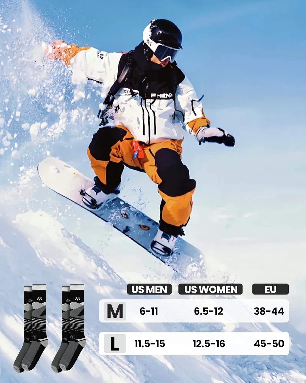 image:imageOutdoorMaster Ski Socks 2Pair Pack Skiing and Snowboarding Thermal Socks for Men with NonSlip Cuff DesignBlack