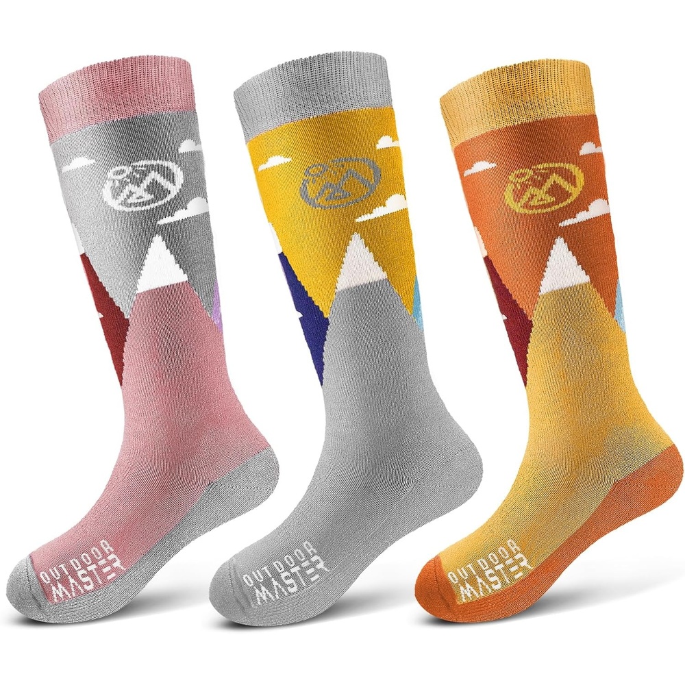 image:imageOutdoorMaster Merino Wool Ski Socks for Kids Boys amp Girls Thermal Winter Warm Snowboarding Socks for Cold WeatherMt View Dust Gray Carrot Orange