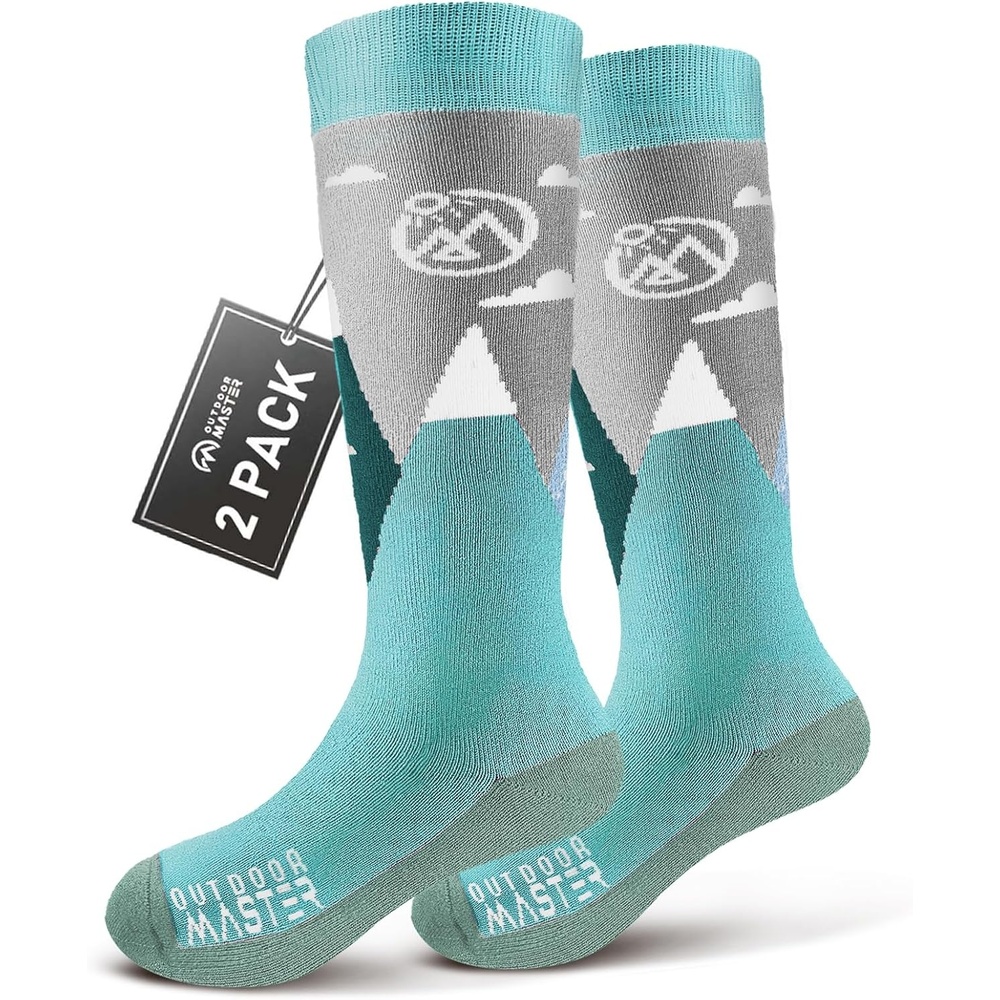 image:imageOutdoorMaster Merino Wool Ski Socks for Kids Boys amp Girls Thermal Winter Warm Snowboarding Socks for Cold WeatherWoodland Green  2 Pack