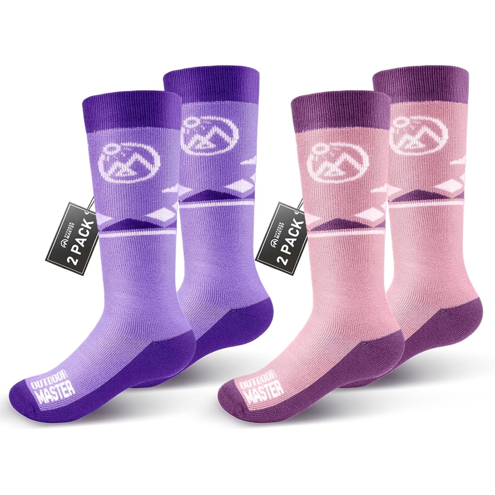 image:imageOutdoorMaster Merino Wool Ski Socks for Kids Boys amp Girls Thermal Winter Warm Snowboarding Socks for Cold WeatherZ Purple peach Pink