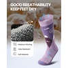 OutdoorMaster Merino Wool Ski Socks for Kids, Boys & Girls, Thermal Winter Warm Snowboarding Socks for Cold Weather(Purple Gray)