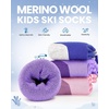 OutdoorMaster Merino Wool Ski Socks for Kids, Boys & Girls, Thermal Winter Warm Snowboarding Socks for Cold Weather(Z -Purple peach Pink)