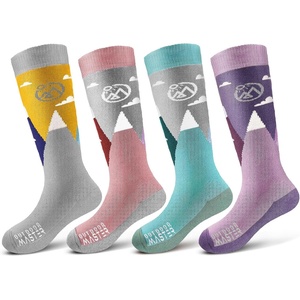 OutdoorMaster Merino Wool Ski Socks for Kids, Boys & Girls, Thermal Winter Warm Snowboarding Socks for Cold Weather(Green gray purple Gray mt View)