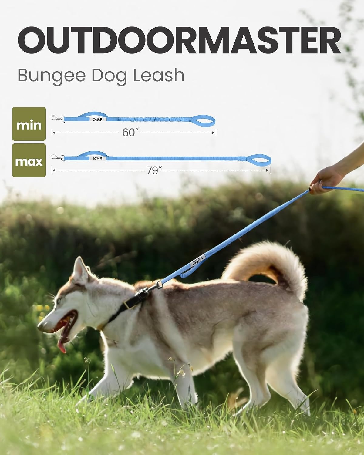 image:imageOutdoorMaster Bungee Dog Leash Heavy Duty Dog Leash with Shock Absorption 2 Padded Handles Training Leash Improved Dog Safety and Comfort Blue Upgraded 6 FTBlue