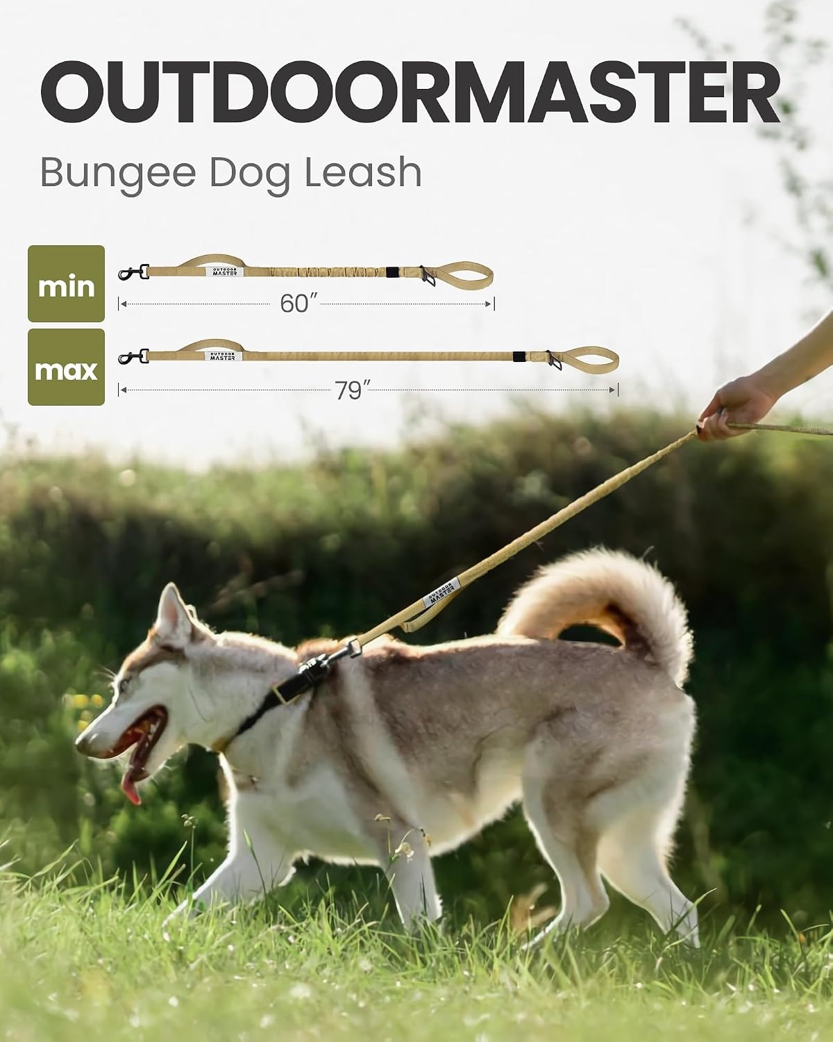 image:imageOutdoorMaster Bungee Dog Leash Heavy Duty Dog Leash with Shock Absorption 2 Padded Handles Training Leash Improved Dog Safety and Comfort Blue Upgraded 6 FTKhakiTan