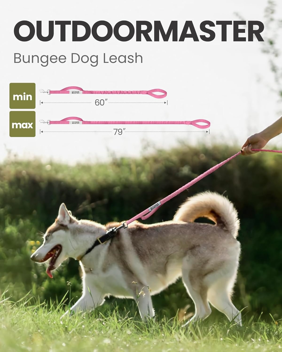 image:imageOutdoorMaster Bungee Dog Leash Heavy Duty Dog Leash with Shock Absorption 2 Padded Handles Training Leash Improved Dog Safety and Comfort Blue Upgraded 6 FTPink
