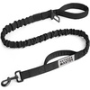 OutdoorMaster Bungee Dog Leash, Heavy Duty Dog Leash with Shock Absorption, 2 Padded Handles Training Leash, Improved Dog Safety and Comfort – Blue Upgraded, 6 FT(Black)