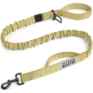 OutdoorMaster Bungee Dog Leash, Heavy Duty Dog Leash with Shock Absorption, 2 Padded Handles Training Leash, Improved Dog Safety and Comfort – Blue Upgraded, 6 FT(Khaki/Tan)