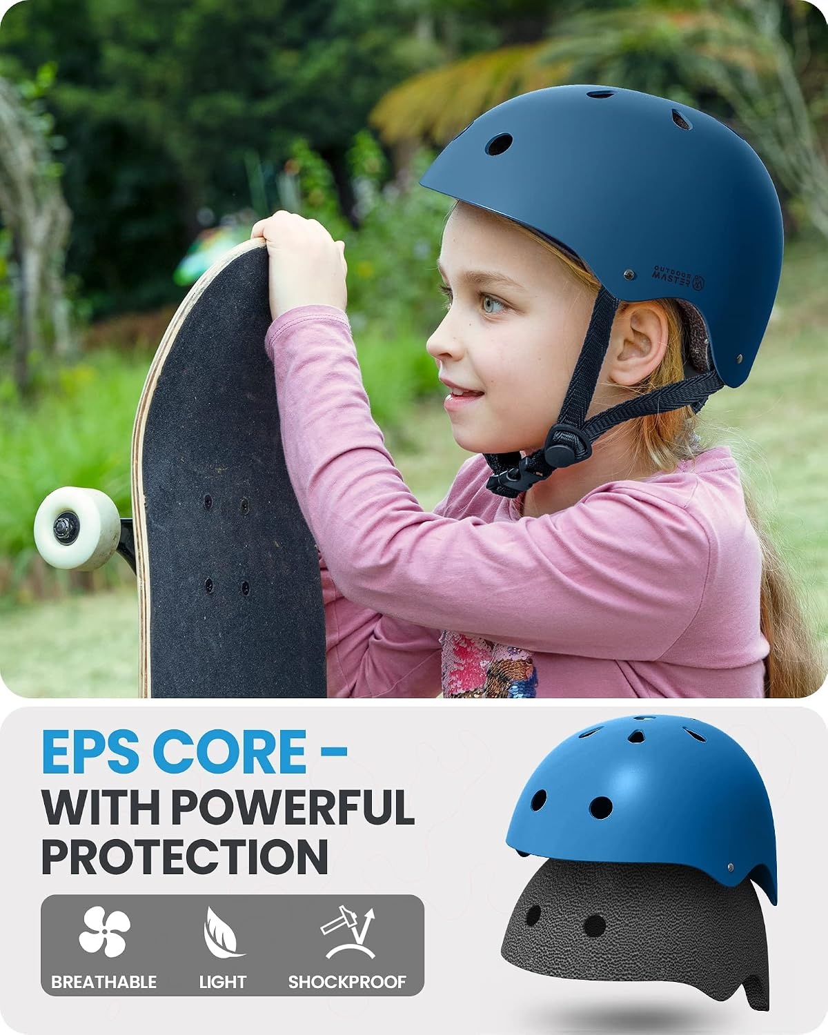image:imageOutdoorMaster Kids Bike Helmet Adjustable for Cycling amp Skating ABS shell EPS foam Breathable washable liners CPSC certified Adjustable dial amp strap Toddler to youth fitMatte Navy