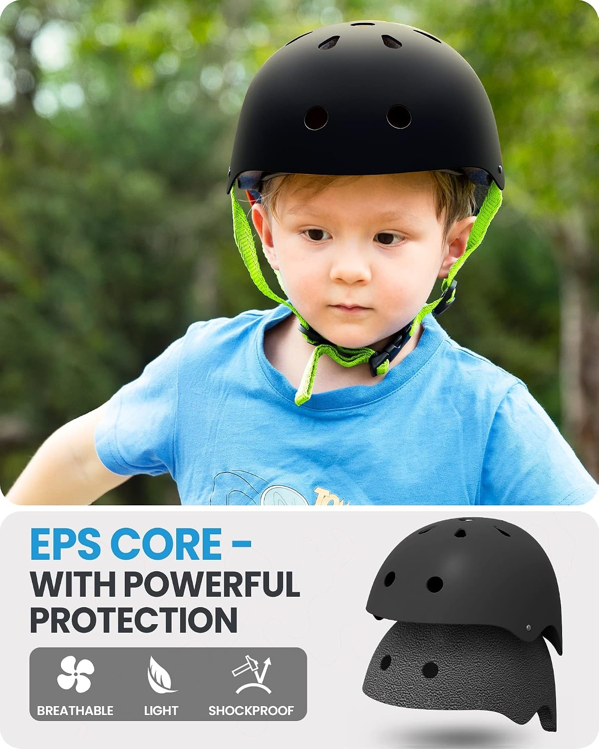 image:imageOutdoorMaster Kids Bike Helmet Adjustable for Cycling amp Skating ABS shell EPS foam Breathable washable liners CPSC certified Adjustable dial amp strap Toddler to youth fitBlackgreen